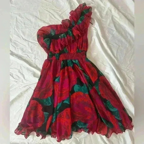 Arden B. One Shoulder Women’s Dress Floral Multi Pink Red Green - Picture 2 of 5